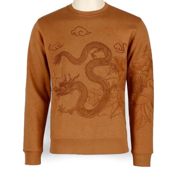 Blind Rooster Dragon Embroidered Brown Crewneck Sweatshirt Small Cotton Blend Un - Picture 2 of 6